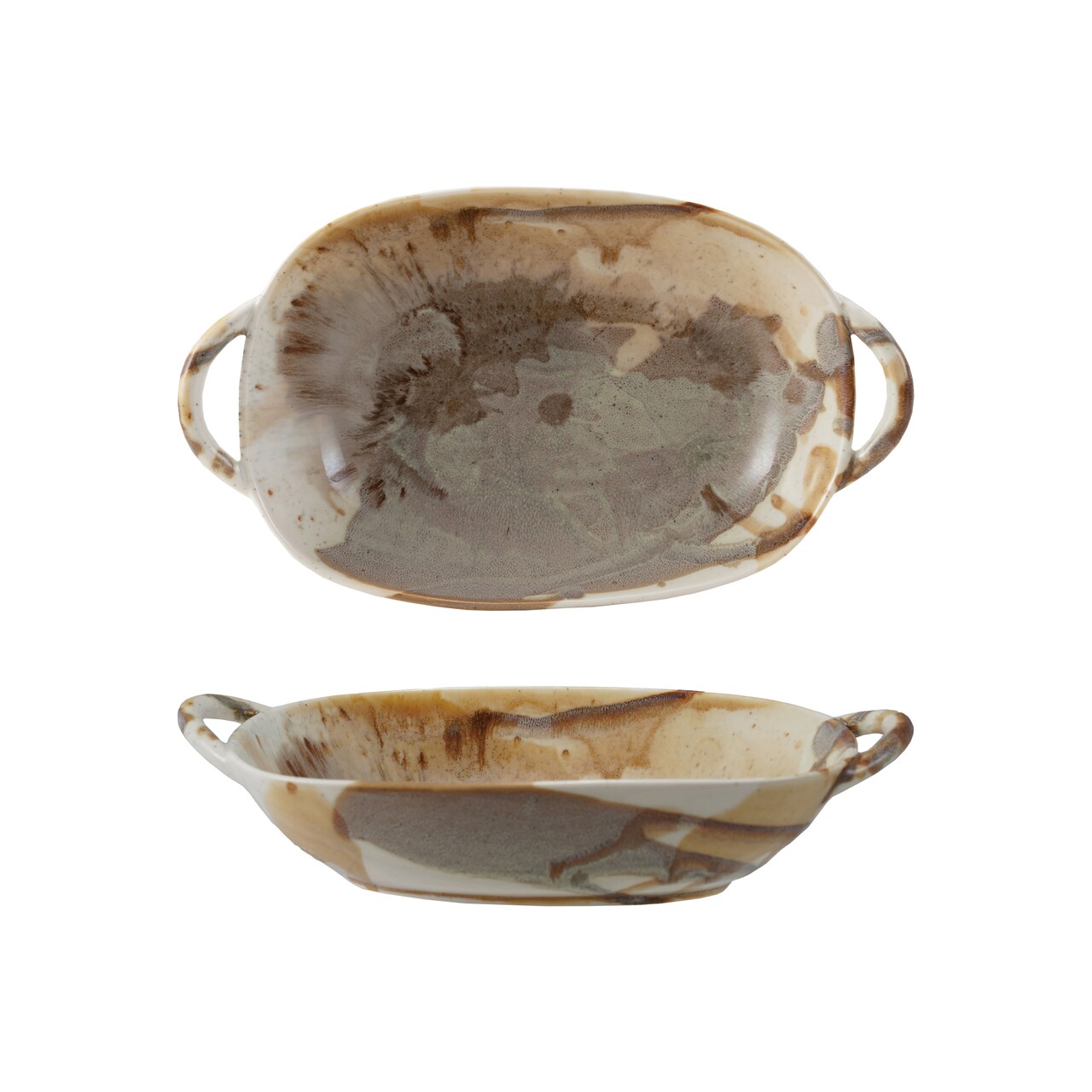 Hello Honey 20-Ounce Stoneware Baker Server with Handles in Reactive Glaze, Multicolor